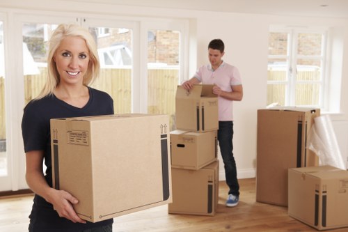 Packed boxes and furniture prepared for a London house removal